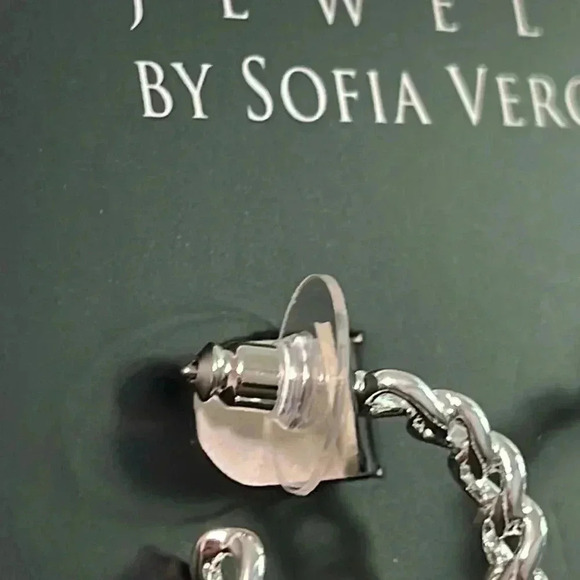 Sofia Jewelry by Sofia Vergara Women's Silver Tone Textured Stone Hoop Earrings - Picture 4 of 5